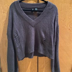 Charcoal Distressed V-Neck Sweater